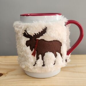 St. Nicholas Coffee Mug With Remova Fuzzy Moose Fleece Wrap With Button Closures